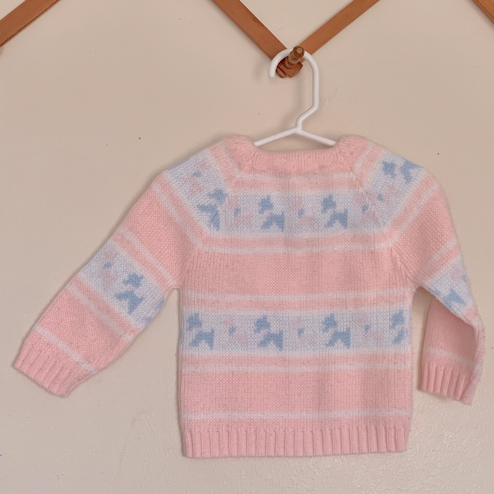 Vintage Handmade Knit Sweater Pale Pastel Pink & Blue Scottie Dogs 9-12 Months